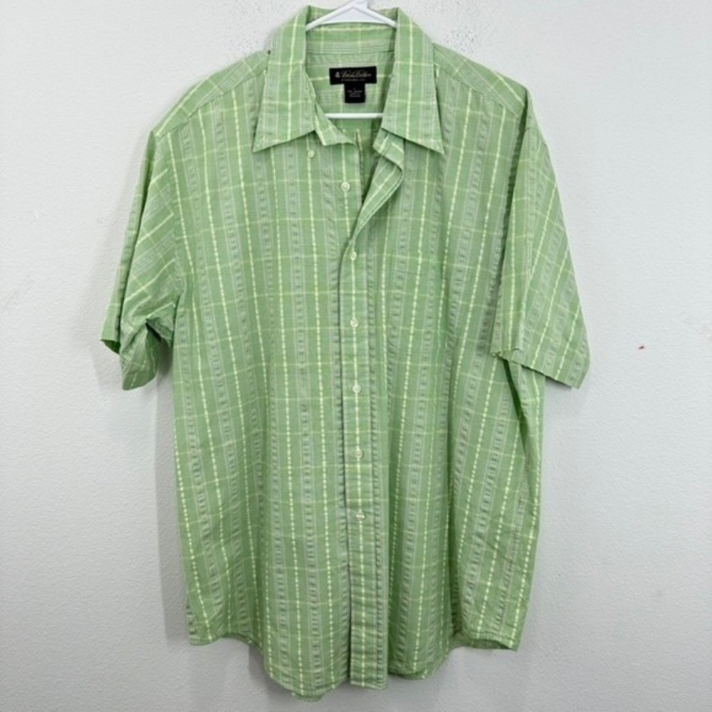 Brooks Brothers Mens Large Green Plaid Short Sleeve Button Down‎ Casual Shirt